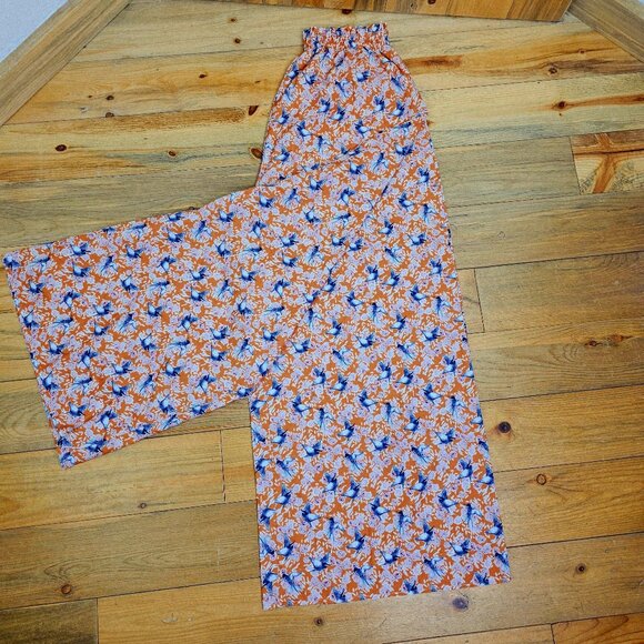 Shein Roses and Bird Print Wide Leg Pants Size XL - Picture 2 of 11